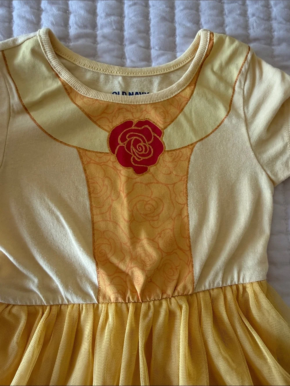 Old Navy Yellow Girls' Tulle Skirt Dress with Pink Rose Accent